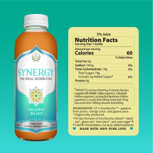 Synergy The Real Kombucha, Island Bliss Perspective: top