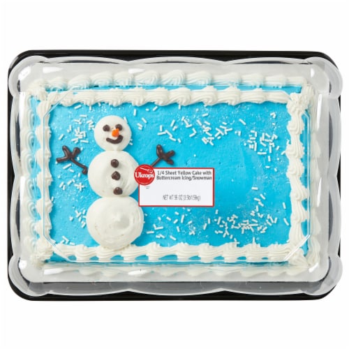 Ukrop's™ 1/4 Sheet Yellow Cake with Buttercream Icing Snowman Perspective: top