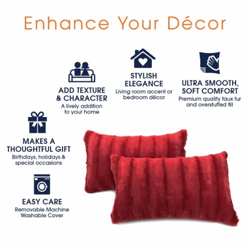 Cheer Collection Set of 2 Throw Pillows Reversible Faux Fur to Microplush - 12 x 20 Perspective: top