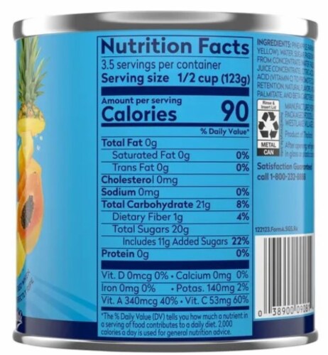 Dole Tropical Fruit in Light Syrup and Passion Fruit Juice 15.25 oz (Pack of 3) Perspective: top