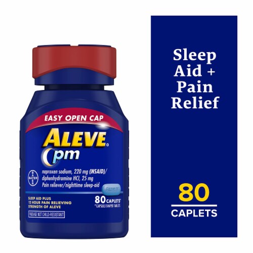 PM Easy Open Cap Pain Reliever & Nighttime Sleep Aid Caplets - 80 Count (Pack of 14) Perspective: top