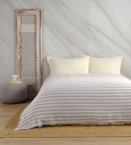 Textile Muslin Striped Cotton Full Coverlet Perspective: top