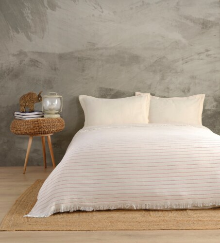 Textile Gocek Striped Cotton Full Coverlet Perspective: top