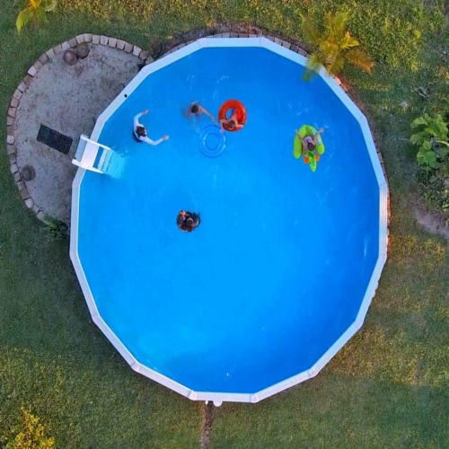 Swimline 15' Round Above Ground Swimming Pool Overlap Liner, Solid Blue Perspective: top