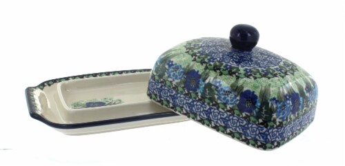 Blue Rose Polish Pottery Sapphire Fields Butter Dish Perspective: top