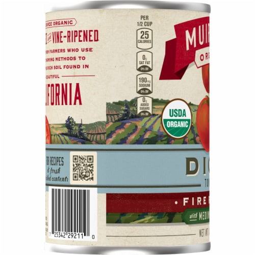 Muir Glen™ Organic Diced Fire Roasted with Medium Green Chilies Canned Tomatoes Perspective: top