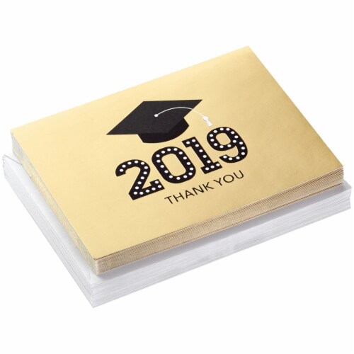 Graduation Notes #69: Hallmark Graduation Thank You Notes Gold Hat (20 TY Notes with Envelopes) Perspective: top