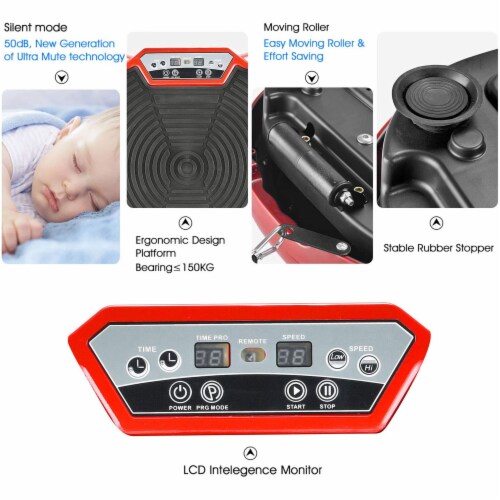 Wonder Maxi 3D Vibration Plate Exercise Machine w/ Dual Motor Oscillation, Red Perspective: top