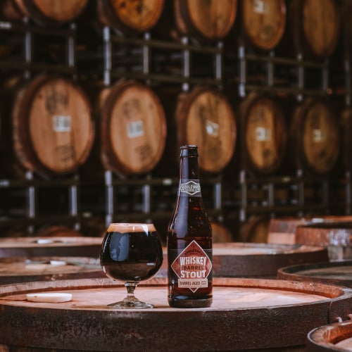 Boulevard Whiskey Barrel Stout Craft Beer Bottles Perspective: top