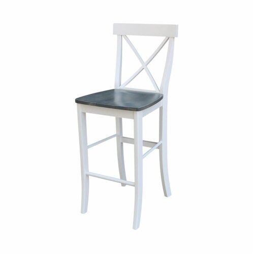 30  Round Wood Bar Height Table With 2 X-back Stools in White/Heather Gray Perspective: top