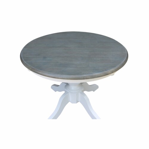 30 in. Round Top Wood Pedestal Dining Table in White/Heather Gray Perspective: top