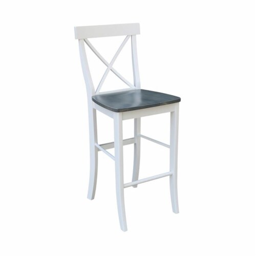 30  Round Wood Bar Height Table With 2 X-back Stools in White/Heather Gray Perspective: top
