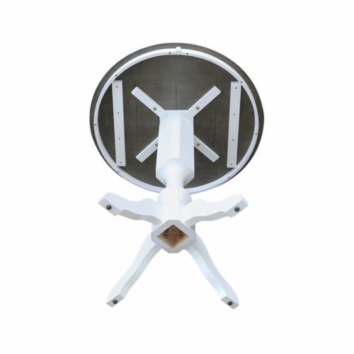 36 in. Wood Bar Height Pedestal Table in White/Heather Gray Perspective: top