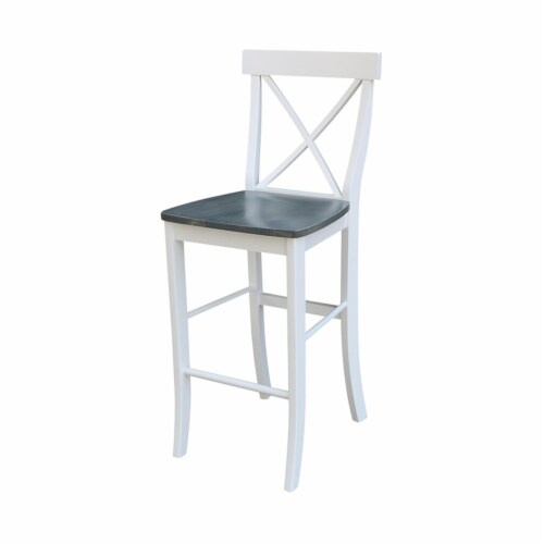 36  Round Wood Bar Height Table With 2 X-back Stools in White/Heather Gray Perspective: top