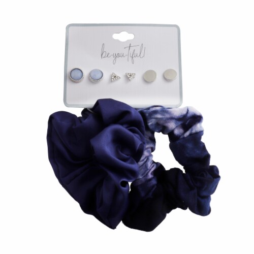 Stud Earring & Blue Scrunchie Set Perspective: top