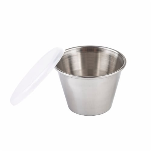 TableCraft Stainless Steel Dipping Cups with Lids 12 Count Perspective: top