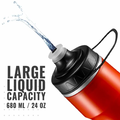 PRO BIKE TOOL 24oz (680ml) RED Insulated Bike Water Bottle - Easy Squeeze Sports Bottle Perspective: top
