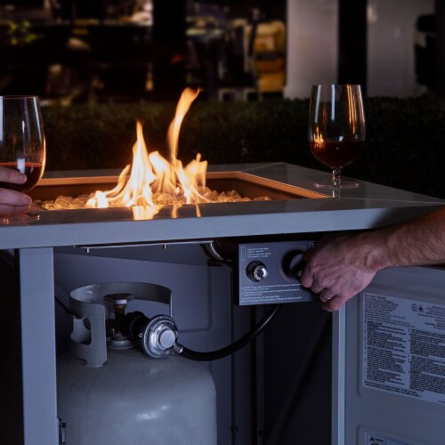 Endless Summer Outdoor Fire Pit Table with Faux Marble Finish, White Glass Perspective: top