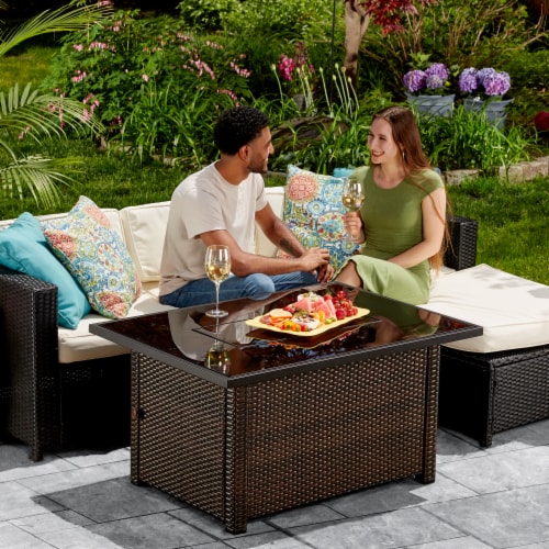 Endless Summer 40,000 BTU Rectangular LP Gas Outdoor Fire Pit Table, Brown/Black Perspective: top