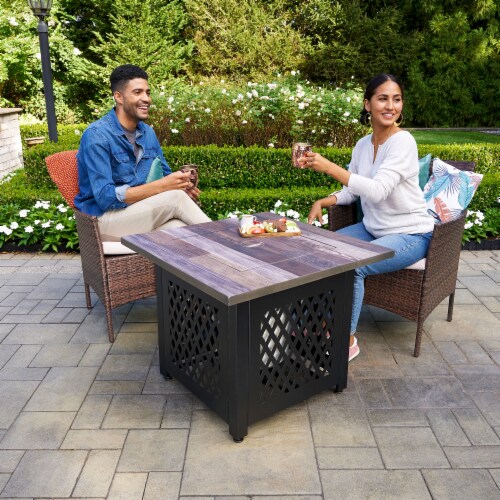 Endless Summer Nate 30 Inch Square Outdoor UV Printed LP Gas Fire Pit Table Perspective: top