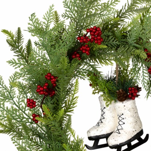 22 Unlit Winter Skates Artificial Wreath with Red Berries - National Tree Company Perspective: top