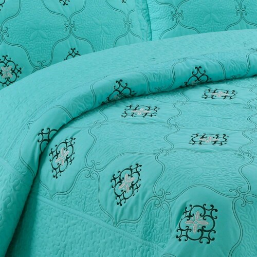 MarCielo 3 Piece Quilted Embroidery Quilts Bedspreads Set Emma Perspective: top