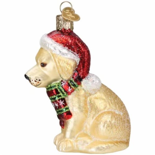 Old World Christmas Holiday Yellow Labrador Puppy Glass Blown Ornament