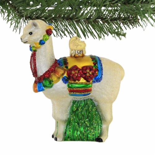 Old World Christmas Festive Alpaca Glass Ornament South America 12642 Perspective: top