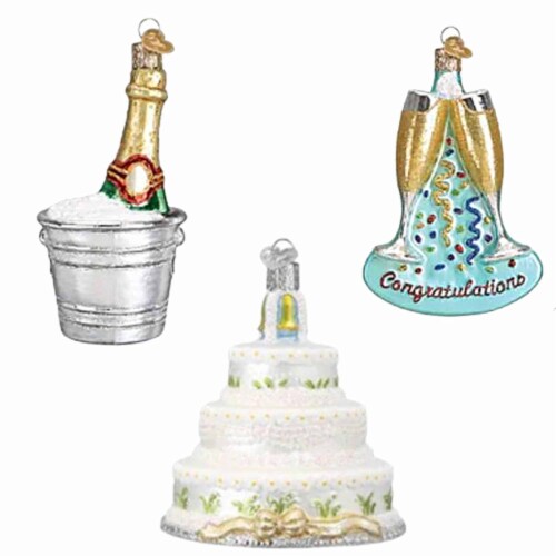 Old World Christmas 16.50 Just Married Collection Wedding Cake Champagne Limo Perspective: top