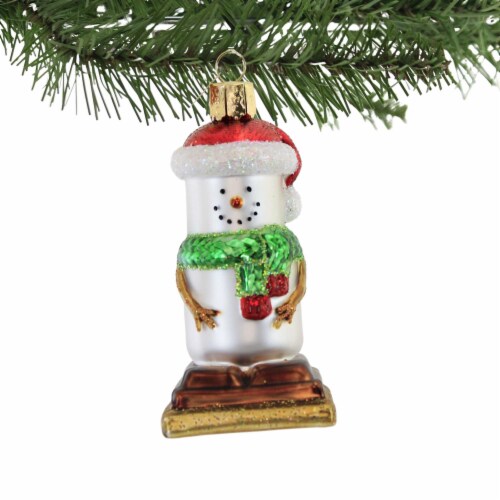 Old World Christmas S'mores Snowman Glass Marshmellows Chocolate 24216 Perspective: top