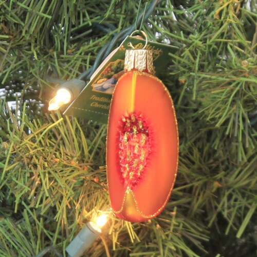 Old World Christmas Peach Slice Glass Juicy Ripe Abundant 28132 Perspective: top