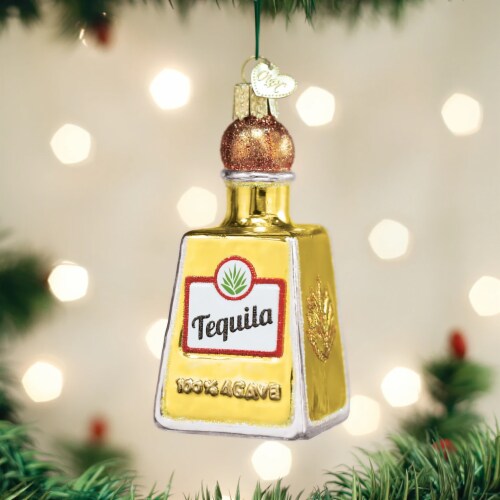 Old World Christmas Glass Blown Tequila Bottle Ornament Perspective: top