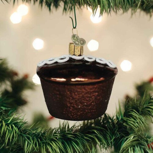 Old World Christmas Hostess Cupcake Glass Chocolate Frosted 32438 Perspective: top