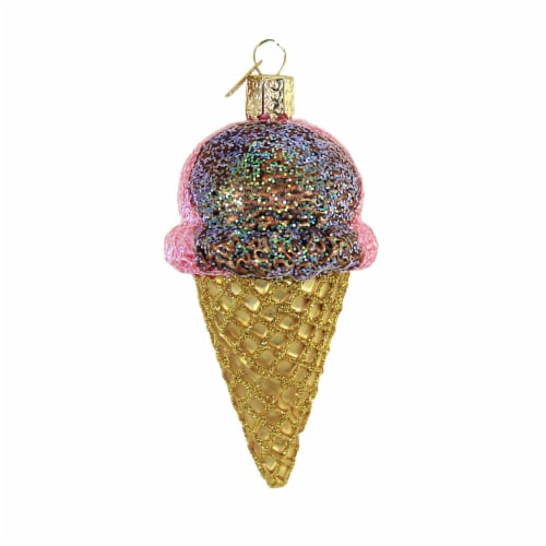 Old World Christmas Neapolitan Ice Cream Cone Glass Ornament Sugar Cone 32509 Perspective: top