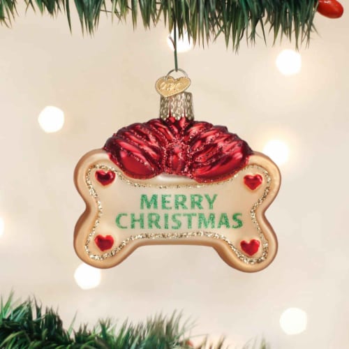 Old World Christmas 2.5 Inch DOG TREAT Glass Pets Dogs Puppy Bone 36019. Perspective: top