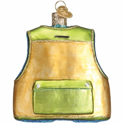 Old World Christmas Fishing Vest Glass Hook Bate Lake Ocean 44091 Perspective: top