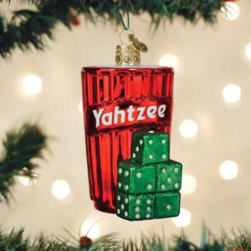 Old World Christmas 3.75 Inch Yahtzee® Glass Dice Game Hasbro 44192 Perspective: top