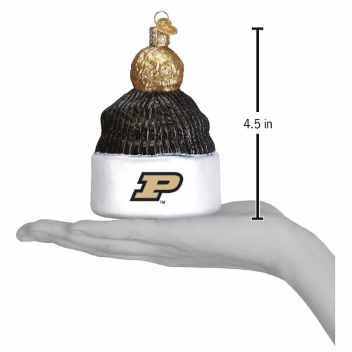 Old World Christmas Hanging Glass Tree Ornament, Purdue University Beanie Perspective: top