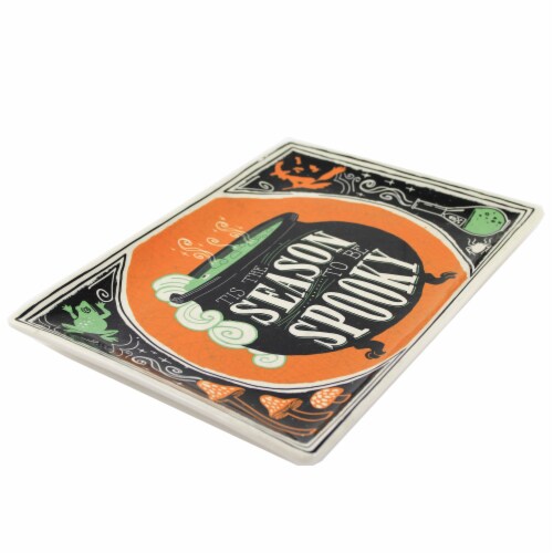 Tabletop Scaredy Cat Platter Ceramic Cauldron Halloween Witch 37233 Perspective: top