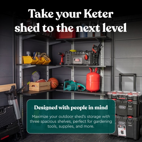 Keter 40 Inch All Weather Steel Reinforced Utility Storage Shed Shelf Kit, Black Perspective: top