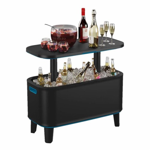 Keter Breeze Bar 17 Gallon Cooler with PopUp Table Top Bar Cart, Grey