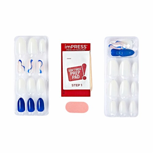 KISS imPRESS No Glue Mani Press On Nails, Design, Free Soul, White, Med Almond, 30 ct Perspective: top