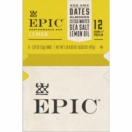 EPIC Lemon Performance Protein Bars 9 Count Perspective: top