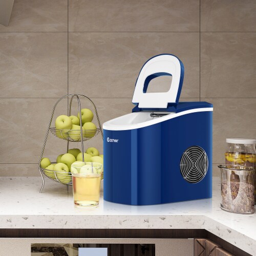 Costway Portable Compact Electric Ice Maker Machine Mini Cube 26lb/Day ABS Navy Perspective: top