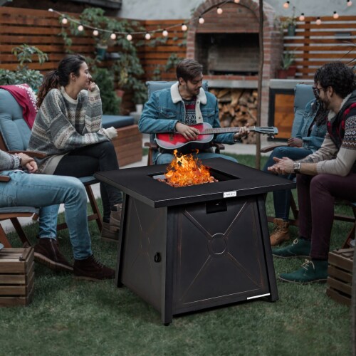 Costway 30'' Square Propane Gas Fire Pit Table 50,000 BTU W/ Waterproof Cover Lava Rock Perspective: top