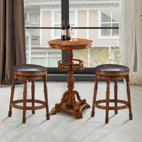 Costway Set of 2 24'' Swivel Bar Stool Leather Padded Dining Kitchen Pub Chair Backless Perspective: top