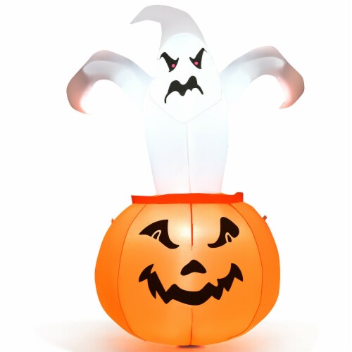 Costway 6 FT Halloween Blow-up Inflatable Ghost in Pumpkin with LED Bulbs Yard Decoration Perspective: top