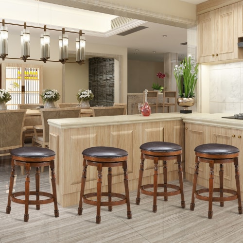 Costway Set of 4 24'' Swivel Bar Stool Leather Padded Dining Kitchen Pub Chair Backless Perspective: top