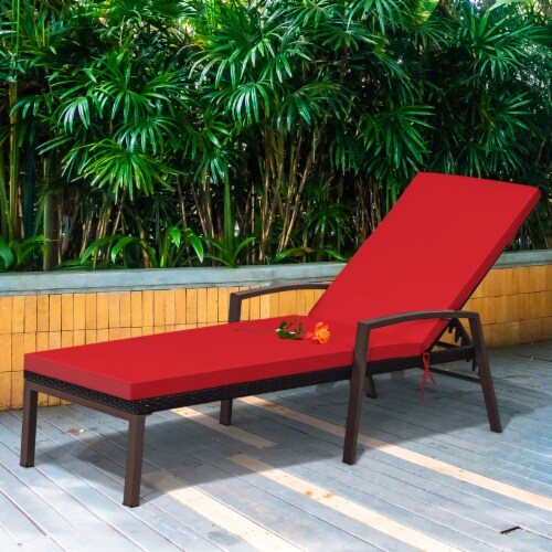 Costway Patio Rattan Lounge Chair Chaise Recliner Back Adjustable