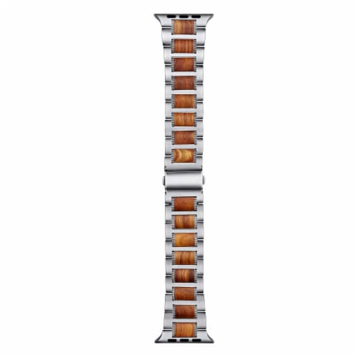 Wallace Silver Stainless Steel & Wood Band for Apple Watch 1,2,3,4,5,6 & SE - Size 38mm/40mm Perspective: top